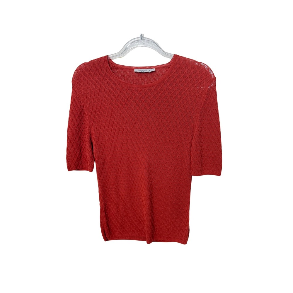 M.M.LaFleur Knit Top Women M Orange Pointelle Chevron NSUN-20-002